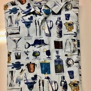 Tommy Bahama Men's Large Short Sleeve Button Down Cotton Shirt - Cocktail Print